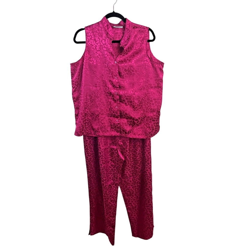 Valerie Stevens Vintage PJ Set Fuchsia Sleeveless Top & Pants Size Large